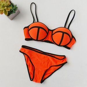 NWOT Neon Orange and Black Bikini Swimsuit Medium